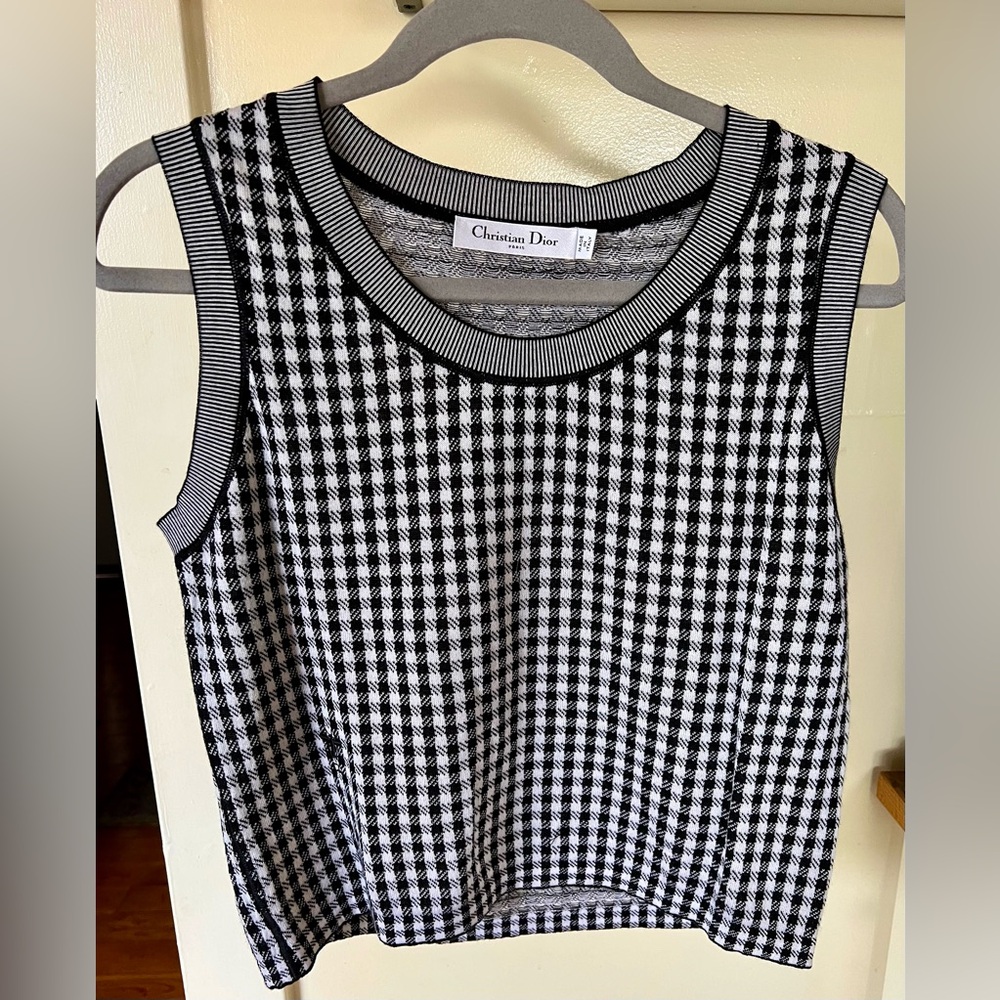 Christian Dior 2023 Cashmere & Silk Houndstooth Knit Tank NWOT Size US 10